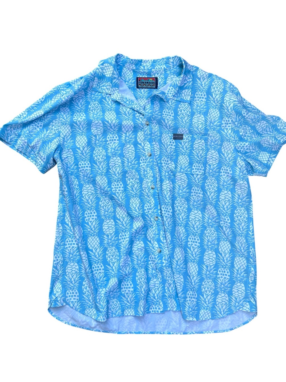 Burlebo Mens 2XL Blue Pineapple Print Short Sleeve Button Down Performance Shirt